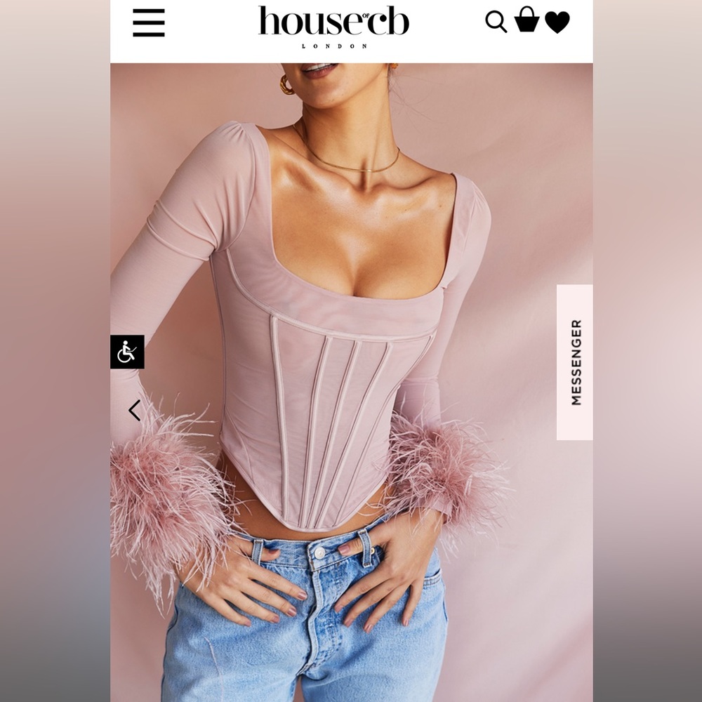 STELLA - BLUSH MESH FEATHER TRIMMED CORSET (size XS)